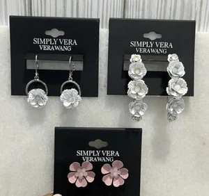 3 Simply Vera Wang Pink / White Flower Circle Drop Dangle Leverback NWT - Picture 1 of 2