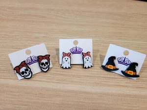 3pairs Halloween cute earrings, Ghost earrings, Skull earring, Witch hat earring - Picture 1 of 5