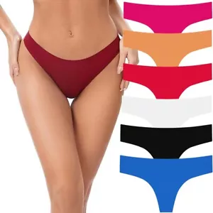 6 Pack Womens Seamless Thongs No Show Invisble Knickers Lingerie Underwear - Picture 1 of 7