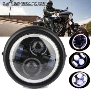Universal LED 6.5" Black Motorcycle Headlight Hi/Lo Beam Lamp For Cafe Racer 12V - Picture 1 of 10