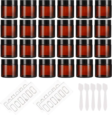 24 Pack 2Oz Amber Glass Jars with Black Lids, round Empty Containers for Scrubs  - Image 1 of 4