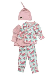 Infant Girls Pink Watermelon Baby Outfit Organic Side Snap Shirt Pants Set NB - Picture 1 of 3