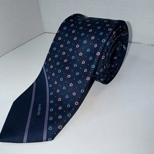 Corbata Lanvin azul marino/rosa con nombre, 3" de ancho, 55" de largo - Imagen 1 de 5