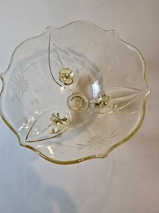VTG Yellow Depression Glass 3 Footed 6” Bowl Petal Rim Lancaster Etched Floral - Picture 1 of 4