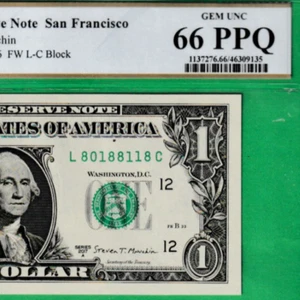 $1 Federal Reserve note BINARY S/N 80188118 Fr. 3005-L PCGS 66 PPQ - Picture 1 of 3