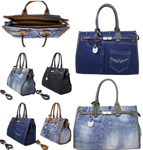 Ladies Large Denim Grab Handle Tote Bag Women Crossbody Shoulder Handbag J8016 - Picture 1 of 19
