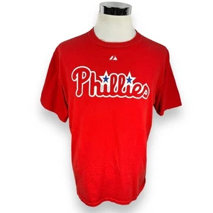 Majestic Philadelphia Phillies Cole Hamels T-Shirt Men's Large Red Cotton #35 - Picture 1 of 10