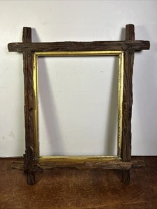 Rustic Antique Vintage Adirondack Wooden Folk Frame Art Carved Wood 15x13" - Picture 1 of 11