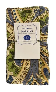 April Cornell Paisley Servietten 10er Set 16"X16" blau grün gold 100% Baumwolle Neu mit Etikett - Bild 1 von 5