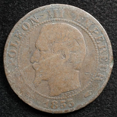Francia 5 Céntimos 1855A, Moneda, Inv#E770 Foto 1 de 2