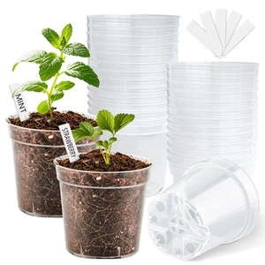 4 Inch Clear Nursery Pots for Plants, Plastic Plant Pot with Drainage Holes, ... - Picture 1 of 6