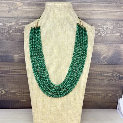 Винтажный зеленый изумруд драгоценный камень 7 мульти бусы ожерелье - Изображение 1 из 4
