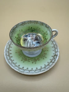 Antike Krone Eichwald Demitasse Tasse & Untertasse handbemalt Szene - Bild 1 von 9