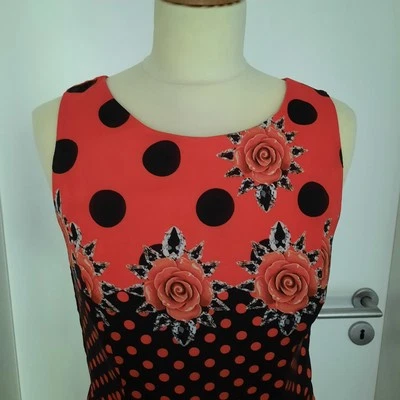Kleid Gr 36 Rot Bunt Kellerfalten Ärmellos - Bild 1 von 4