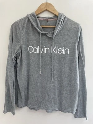 Calvin Klein Performance Womens Logo Graphic Sheer Polyester Hooded Shirt Gray L - Image 1 of 4