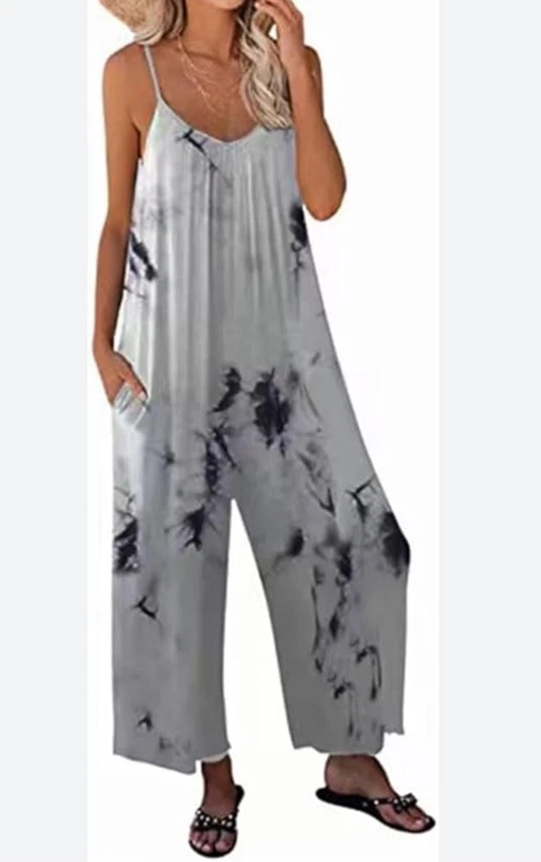 Macacão feminino BYLIA By Amazon tingido de gravata estampado solto perna larga tamanho XL - Imagem 1 de 4