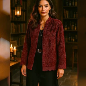 Vtg Flashback XL Velvet Embroidered Jacket Whimsigoth Witchy Boho Beaded Lace - Picture 1 of 6