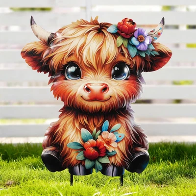 Highland Cow Metal Garden Stakes Decorative,Outdoor Garden Highland Cow Decor St - Image 1 of 4