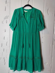 Indigo Rose Gauzy Emerald Kelly Green Dress Women's M /Boho Chic Romantic Fall  - Picture 1 of 17