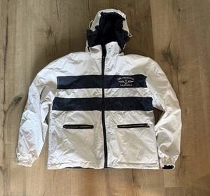 Chaqueta cortavientos San Francisco California blanca azul marino a rayas XS - Imagen 1 de 4