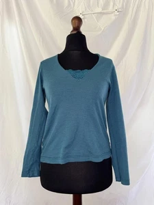 Bella Di Notte Teal Wool Silk Blend Long Sleeve Top UK 14 Lace V Neck Italy - Picture 1 of 8
