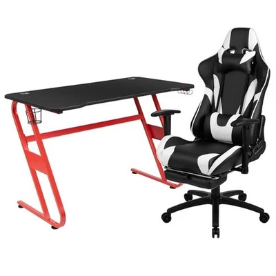 Flash Furniture Escritorio Gaming Marco Z y Silla Giratoria Reclinable en Rojo y Negro Foto 1 de 4