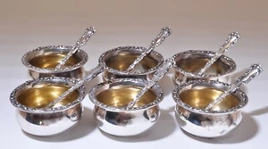 Antique Sterling Silver Salt Cellars-Set 6- Mechanics Sterling Co. -w/spoons - Picture 1 of 9