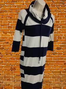KAREN MILLEN JUMPER US 1 UK 4 NAVY WOOL BLEND DRESS RUCHED TIE NECK 3/4 SLEEVE - Picture 1 of 7