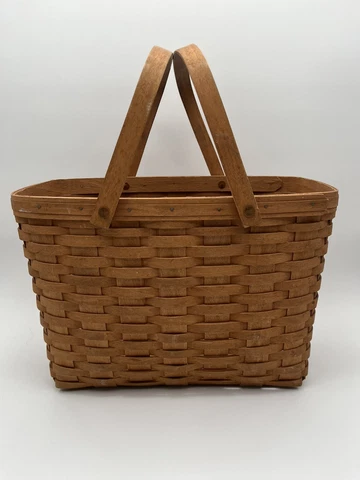 Longaberger Handwoven Wood Magazine Basket Two Swing Handles 1991 Cover