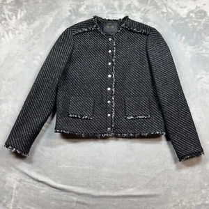 Maje Damen Abendjacke Kragenlos Grau/Schwarz Druckknopfverschluss Gr. 40 - Bild 1 von 12