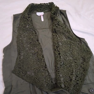 345 Matilda Jane Make Believe That's The Ticket Draped Dark Green Vest Size 14 - Picture 1 of 7
