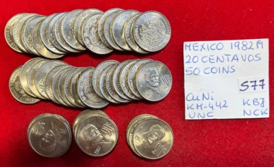 $S77 Mexico  50 Coins from Mint Bag - 20 Centavos 1982  Francisco I. Madero  UNC - Image 1 of 4