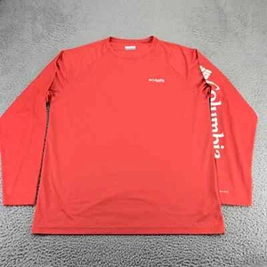 Columbia PFG Shirt Mens Large Pink Spellout Logo Long Sleeve Fishing Outdoors - Picture 1 of 11