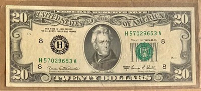 1969 C St Louis, $20.00 Federal Reserve Note Bill Twenty Dollar H 57029653 A - Image 1 of 2