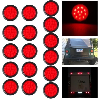 16pcs 4" Round Red 12-LED Trailer Stop Brake Turn Tail Light w/ Grommet Plug 12V - Image 1 of 4