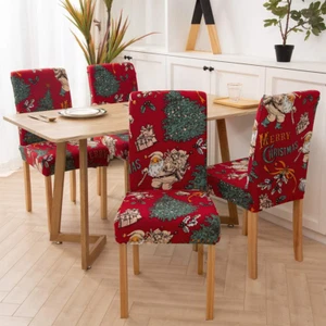 4 Pcs Christmas Dining Chair Covers Stretch Removable Washable Decor Protector - Picture 1 of 7