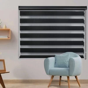 Day & Night Black Zebra Roller Blinds Easy Fit Light Filtering Window Blinds - Picture 1 of 10