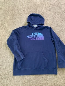 The North Face Girls Sweater Extra Large Blue Hoodie Fleece Spell Out Logo Youth - Picture 1 of 8