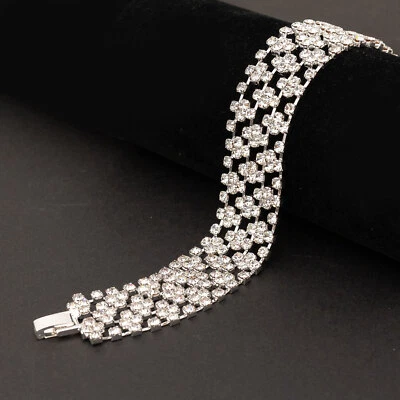 Strassarmband Gittermuster Silberfarben Glitzer elegant Armband Hochzeitschmuck - Bild 1 von 4