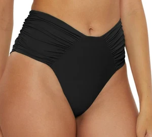 Bikini donna Becca con ruches vita alta nero taglia media nuovo con etichetta $68 - Foto 1 di 12