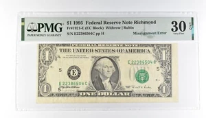 PMG 30 VF EPQ $1 1995 FRN Richmond Fr#1921-E Misalignment Error *3183 - Picture 1 of 3