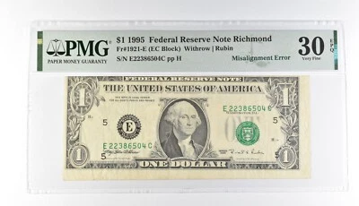 PMG 30 VF EPQ $1 1995 FRN Richmond Fr#1921-E Misalignment Error *3183 - Image 1 of 3