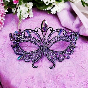 Purple Masquerade Ball Mask, Black Party Mask, Lavender Crystal Mask, Prom Mask - Picture 1 of 9