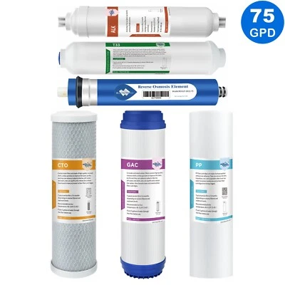 6 Stage 75 GPD RO Under Sink pH Alkaline Reverse Osmosis System Water Filter Set - Image 1 of 4