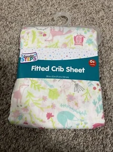 Fitted Girls Crib Sheet Gentle Steps 28 inches by 52 inches Pink Animals Floral - Picture 1 of 2