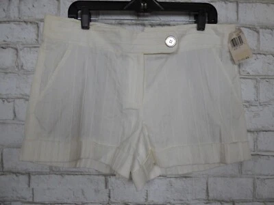$180 Tibi White Ribbed Cotton Blend Cuffed Dress Shorts 12 NEW T619 Foto 1 de 4