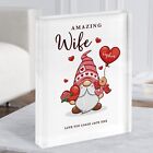 Romantic Gift For Wife Gnome With Love Heart Personalised Acrylic Block