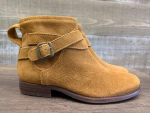 LL Bean Cognac Brown Suede Ankle Booties Boots Womens 6 B - Picture 1 of 10