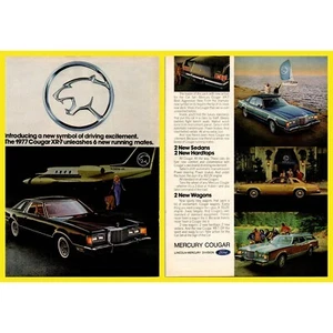 1977 Mercury Cougar XR 7 Magazine Print Ad 2 Pg Sedan Wagon Car Ford Lincoln Cat - Picture 1 of 8
