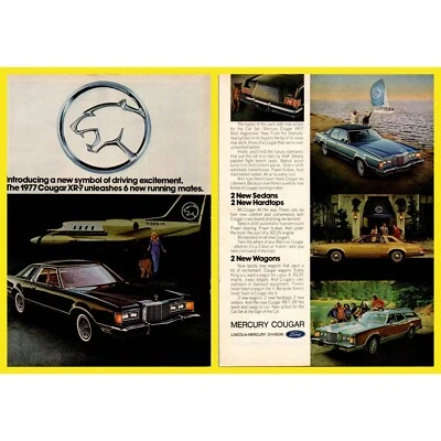 1977 Mercury Cougar XR 7 Magazine Print Ad 2 Pg Sedan Wagon Car Ford Lincoln Cat - Image 1 of 4